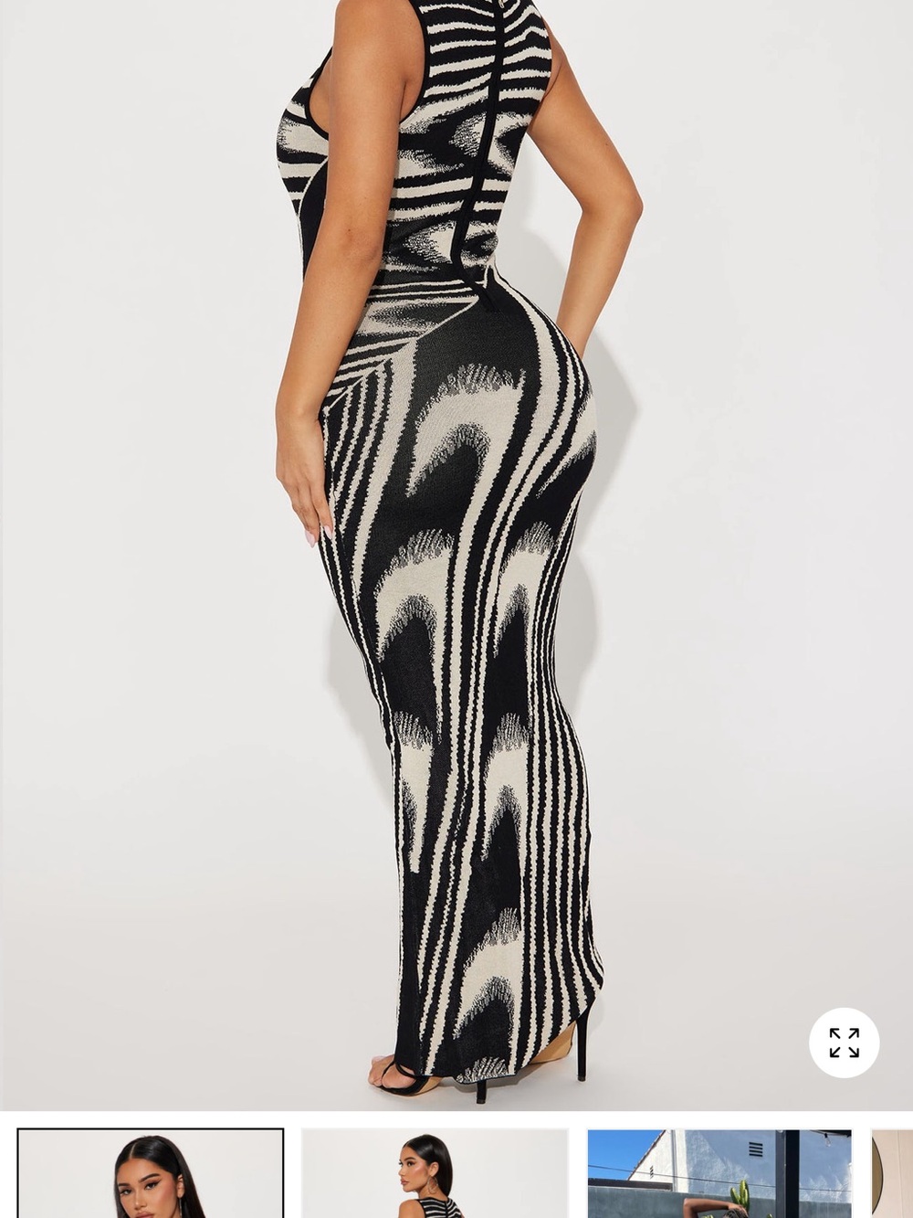 Fashion Nova Black & Cream Patterned Sleeveless Maxi Dress